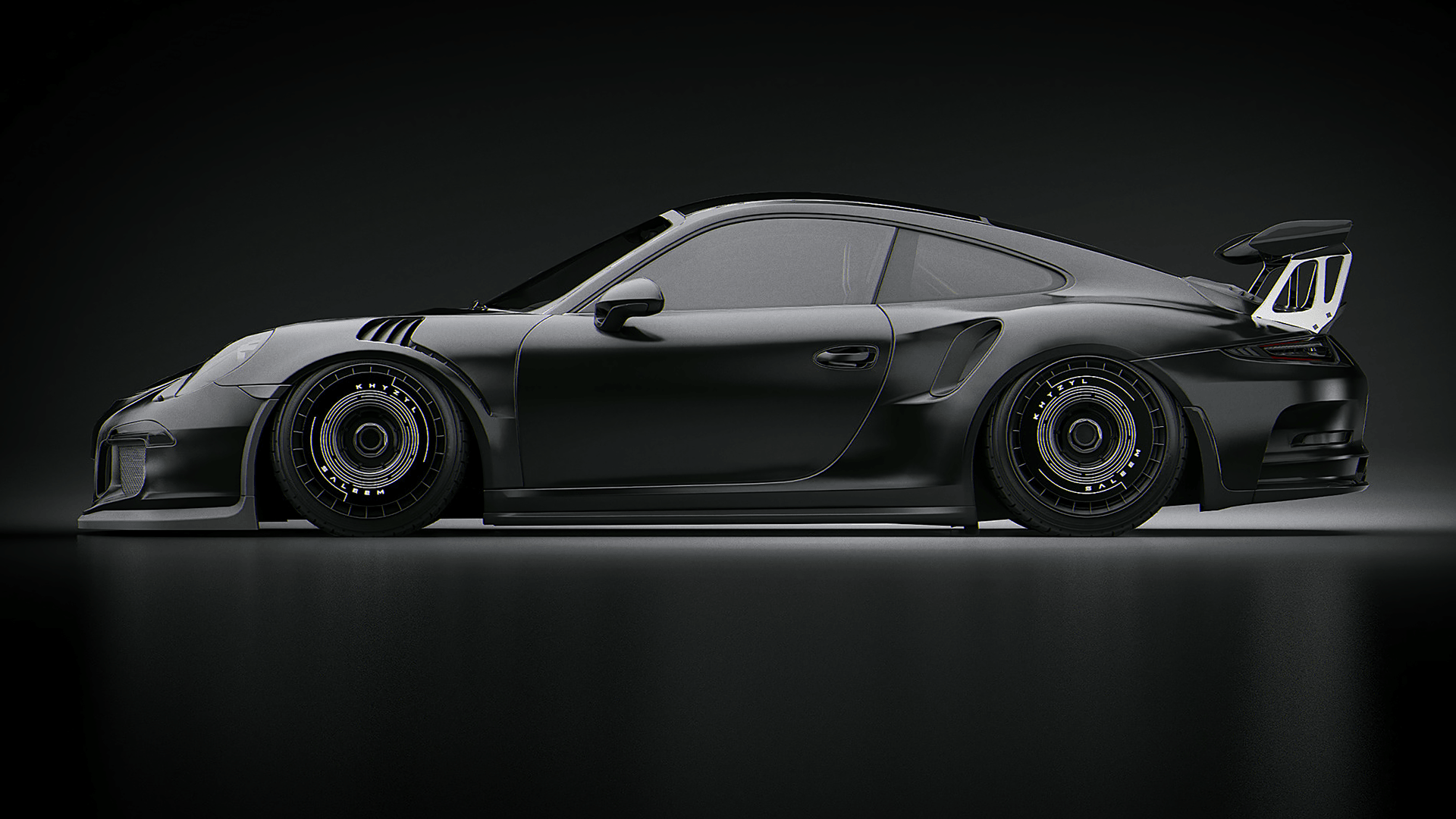 Carbon fiber Porsche in studio lighting