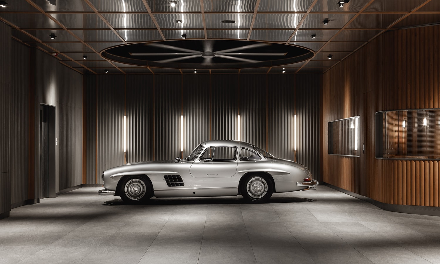 Mercedes 300 SL Gullwing in luxury showroom